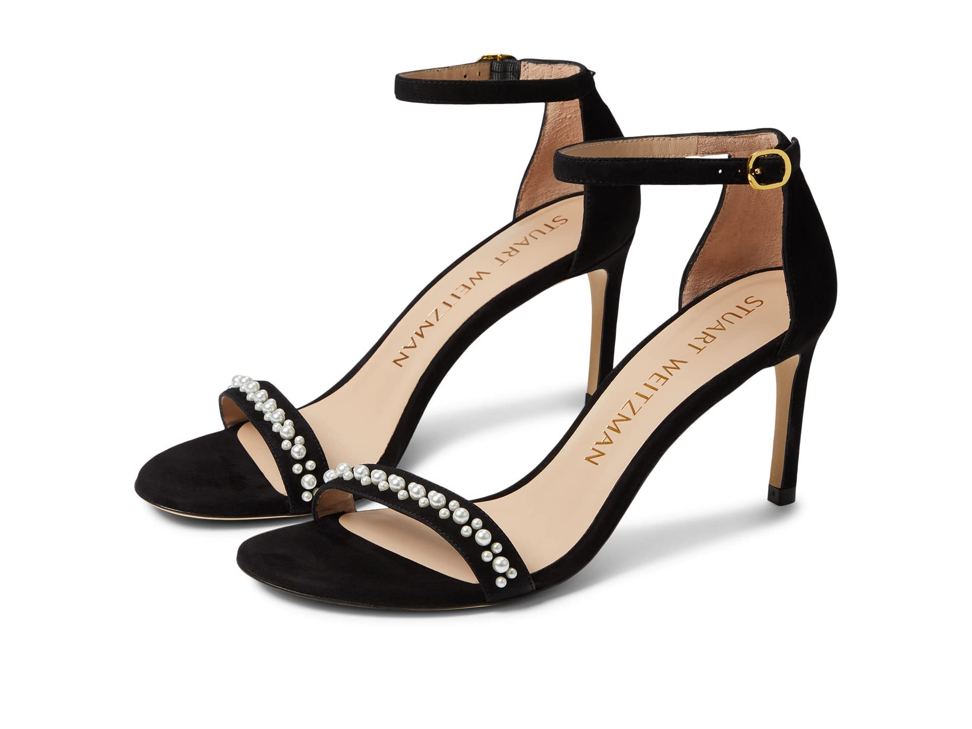 Stuart Weitzman Nunakedstraight Demipearl Sandal Black 10 B